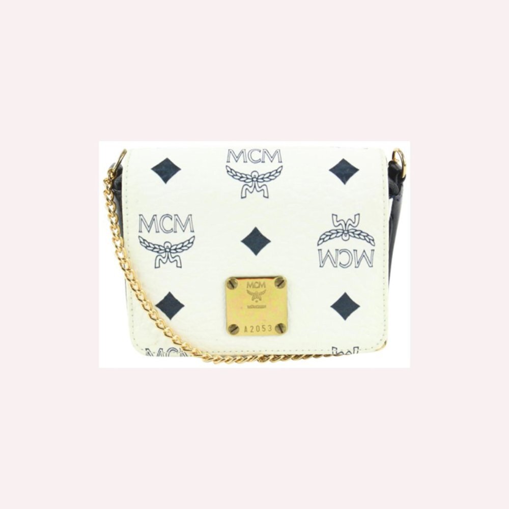 MCM White Monogram Visetos Mini Chain Crossbody Bag 112m3